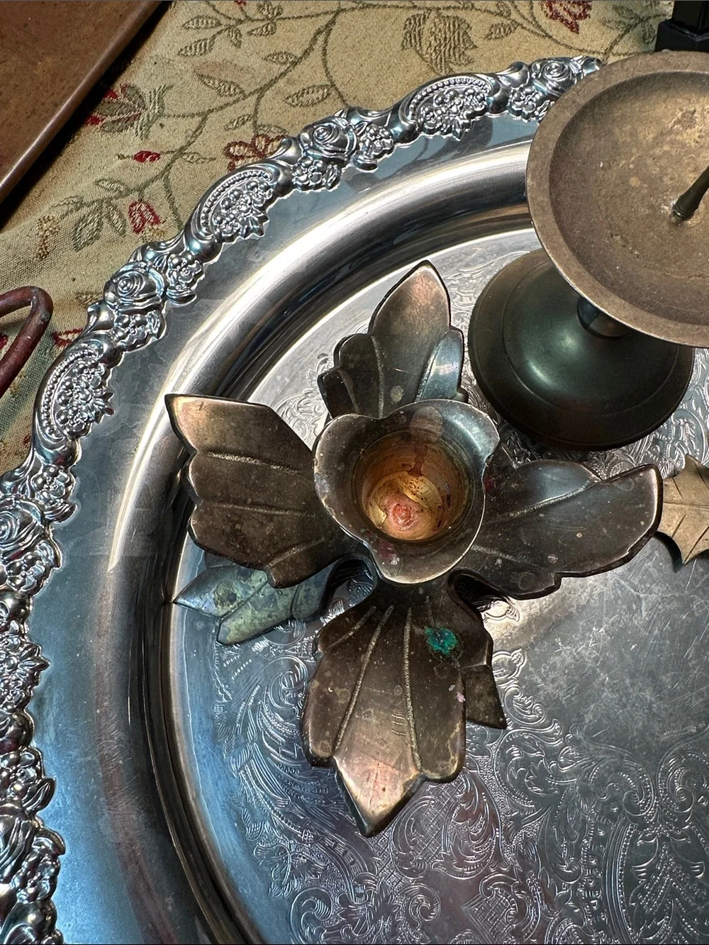 Antique-Style Brass Candle Holders Set in Aged Brass Finish